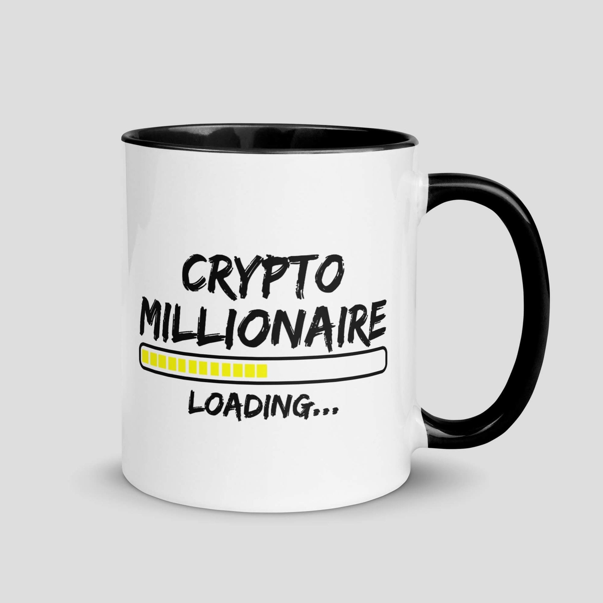 Crypto Millionaire Loading Mug - Funny Bitcoin Coffee Mug featuring premium Bitcoin-inspired mug styling for crypto culture, view 1