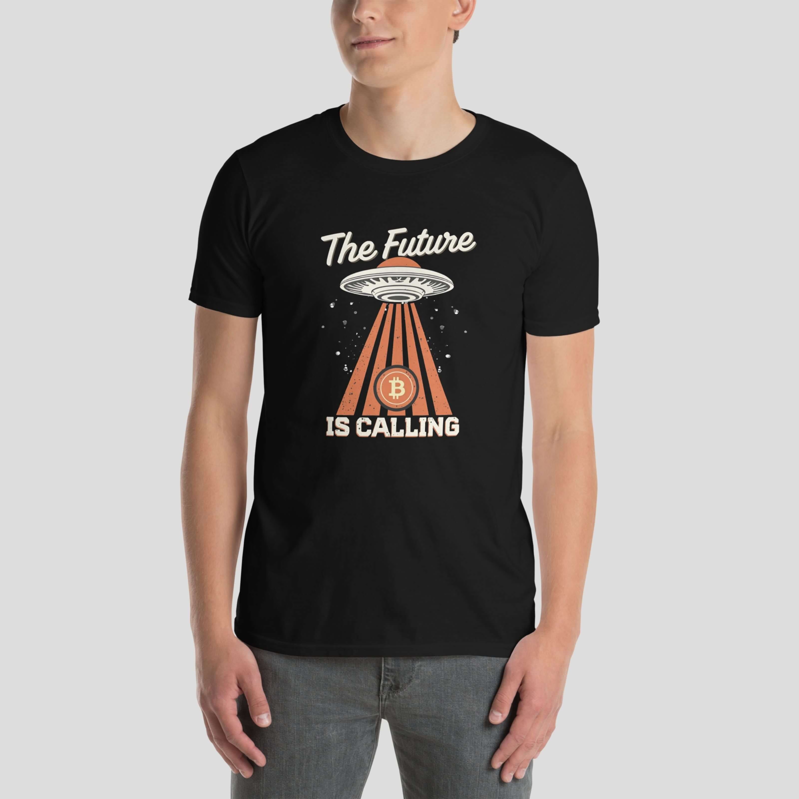 Crypto alien meme black tee worn my a male model