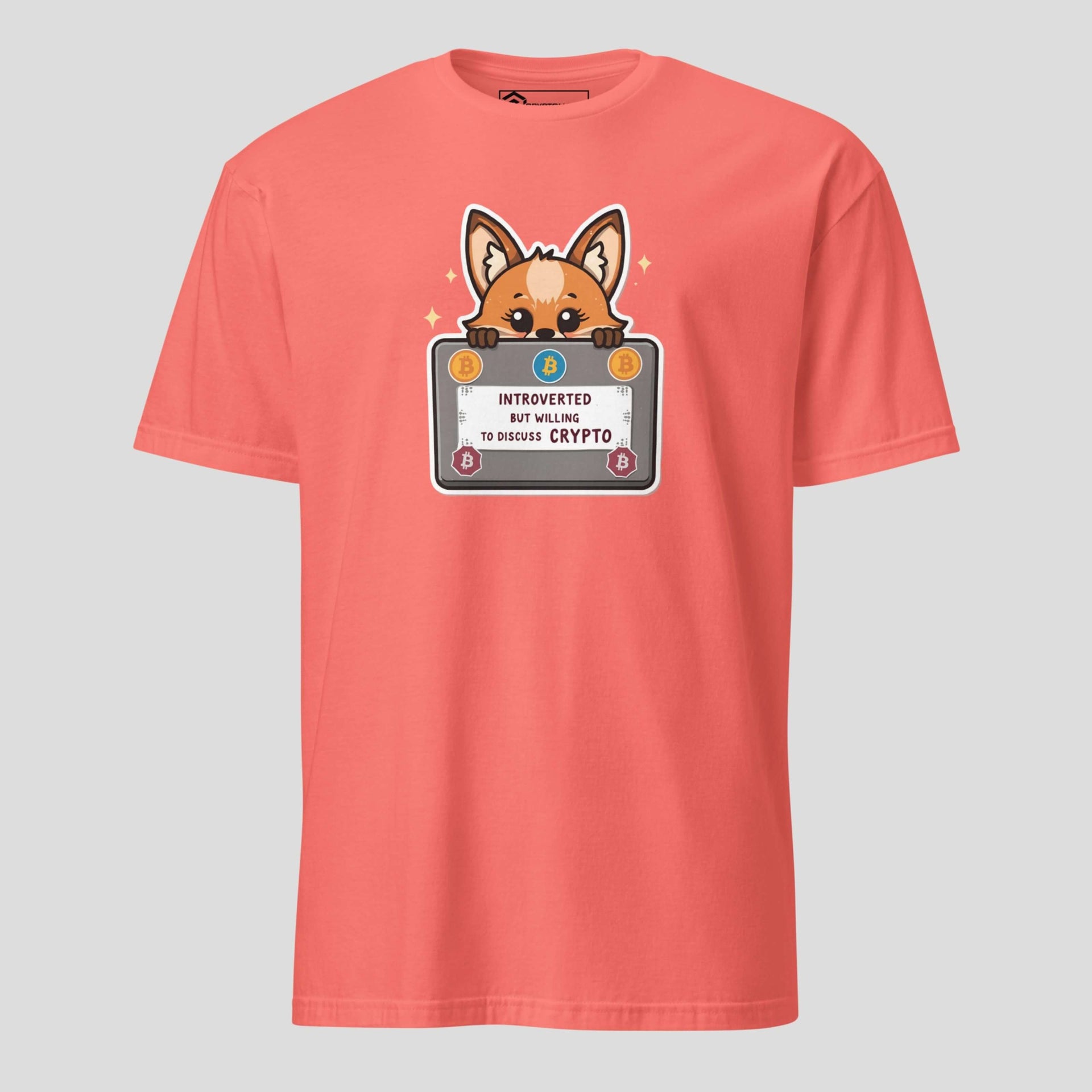 Cute crypto fox introvert t-shirt design for bitcoin fans