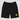 Dogecoin-inspired black workout shorts, front view on plain background