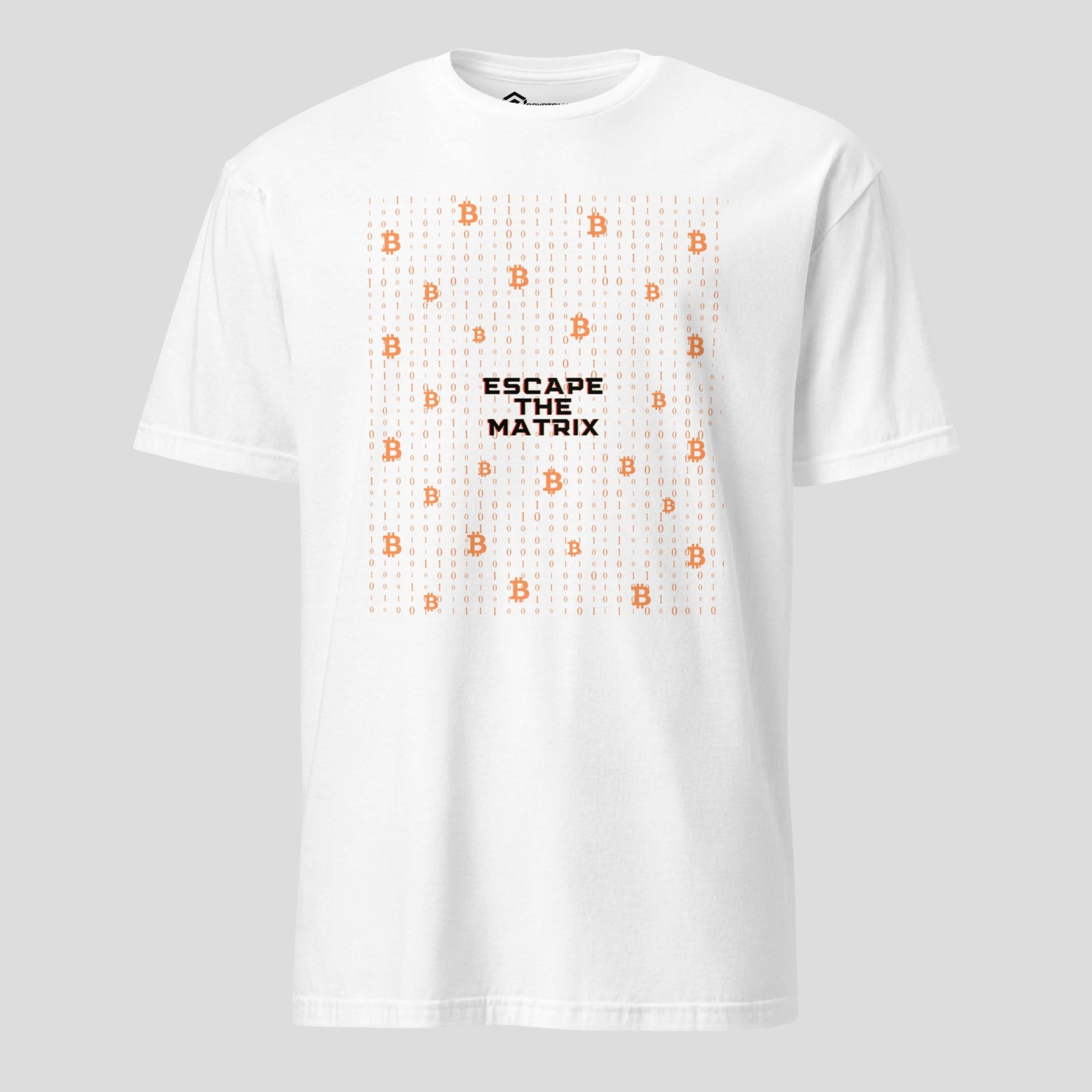 Escape the Matrix bitcoin minimalist t-shirt design on white