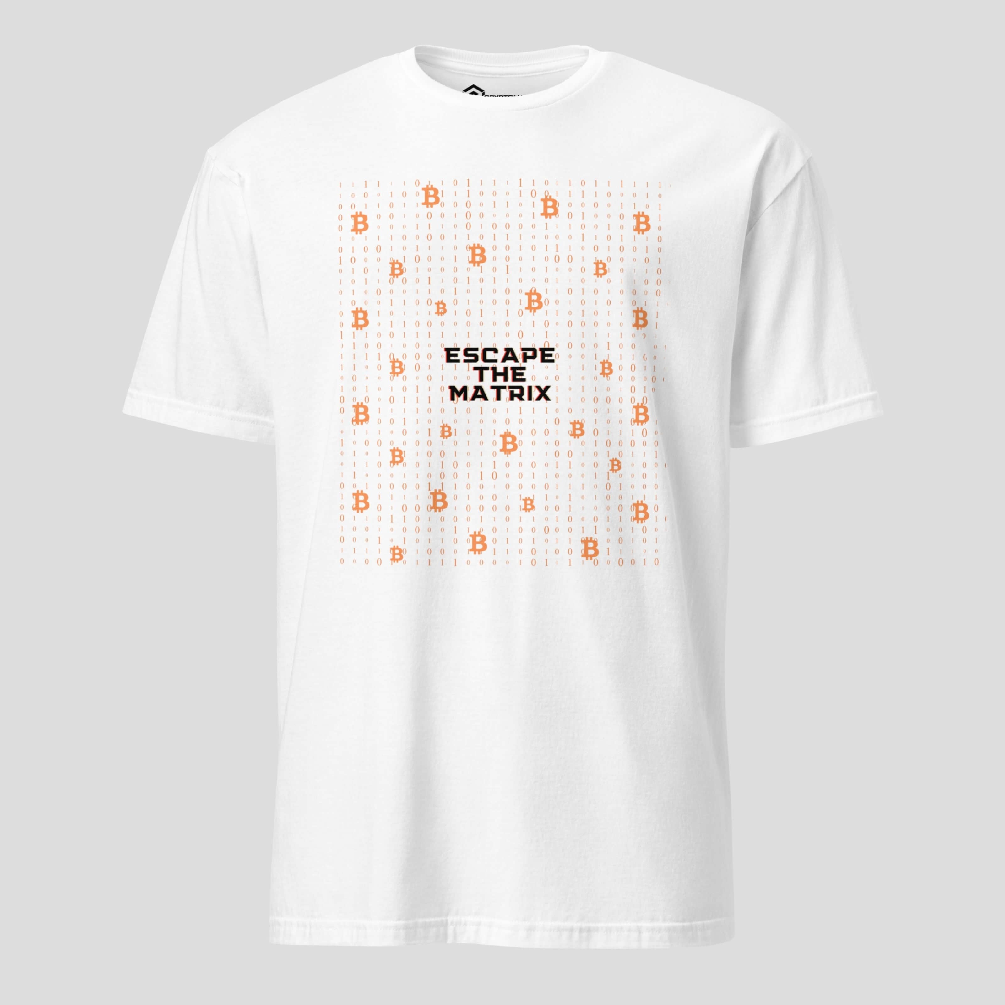 Escape the Matrix bitcoin minimalist t-shirt design on white