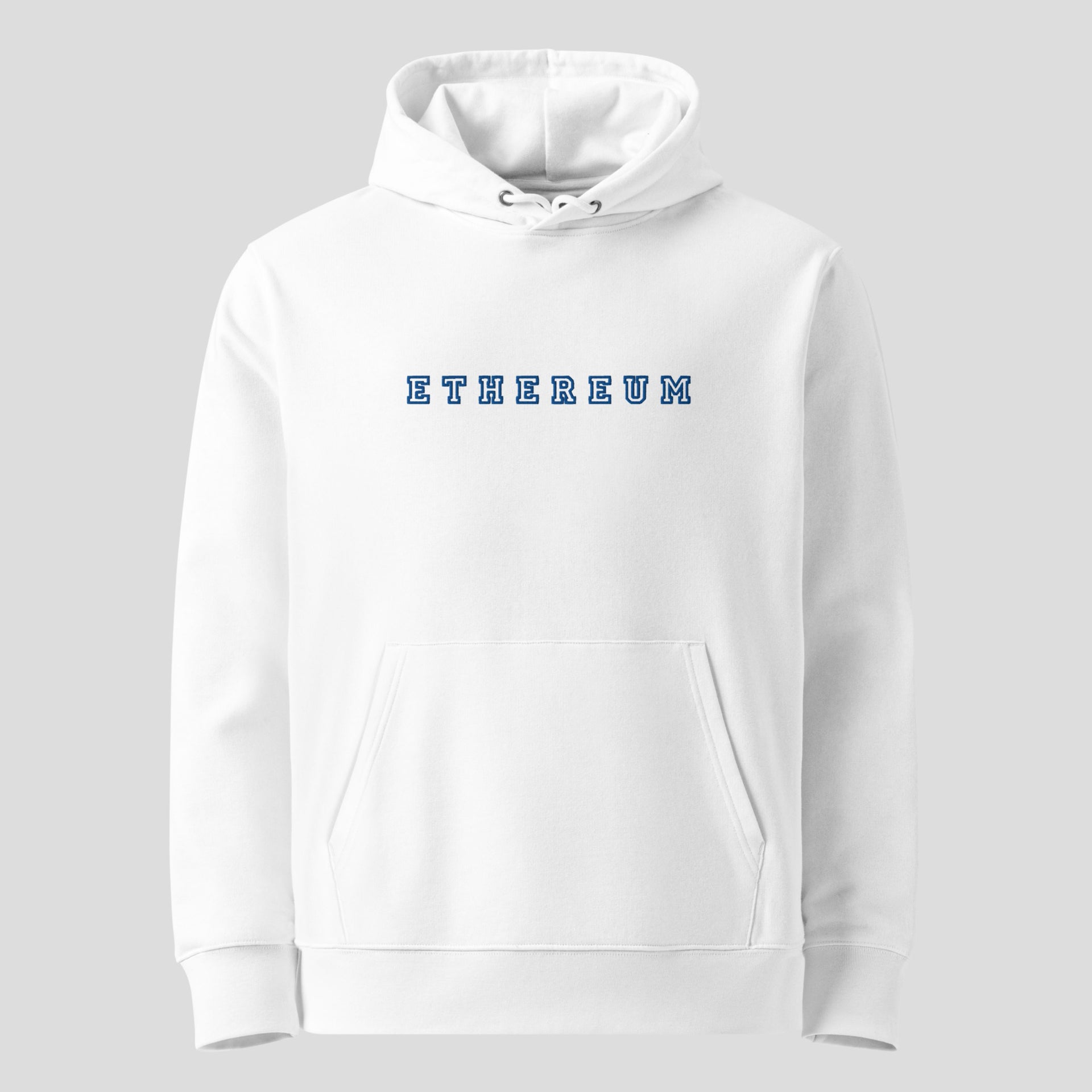 Ethereum inspired embroided crypto hoodie front white streetwear