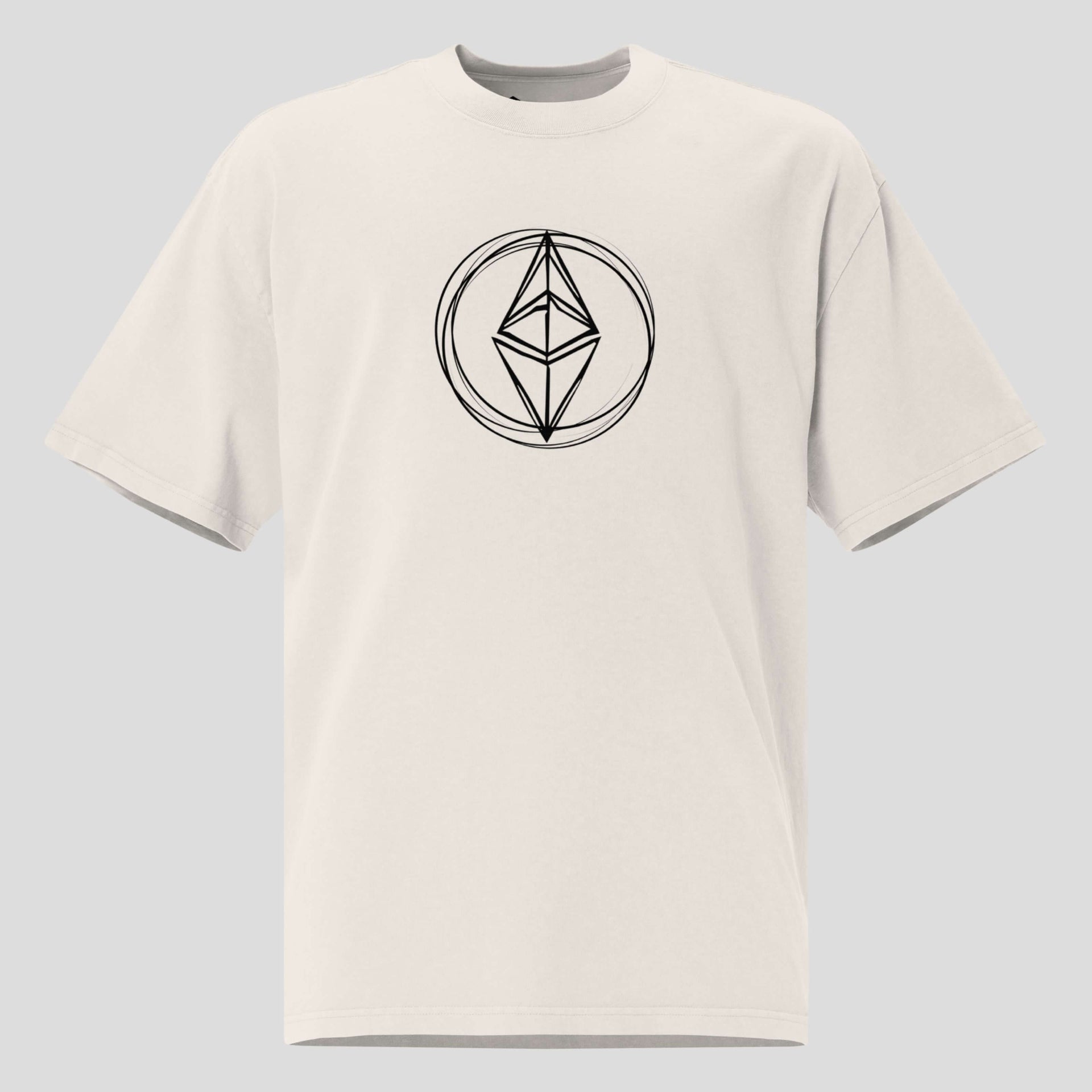 Oversized Ethereum crypto t-shirt with minimalist ETH-inspired symbol