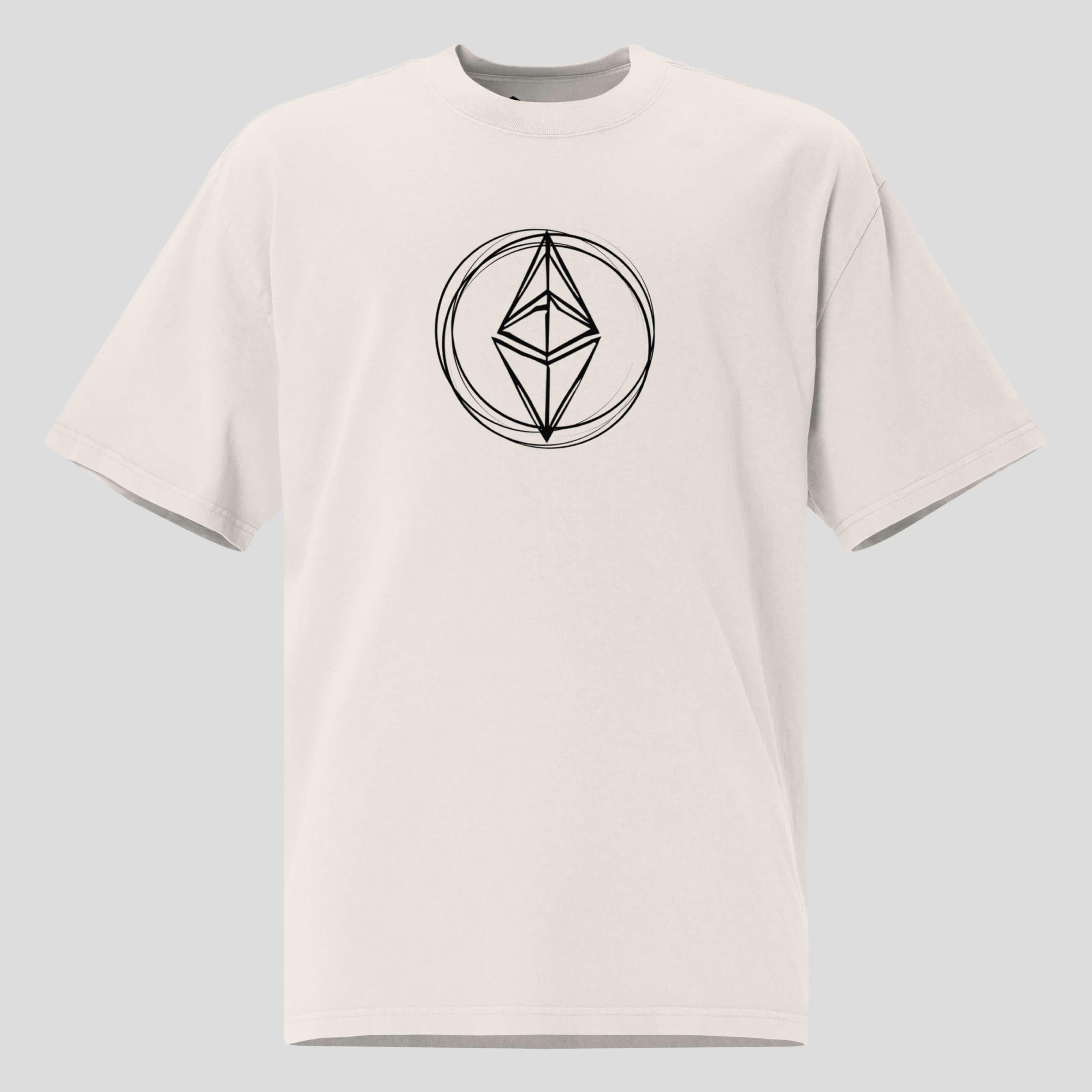 Oversized Ethereum crypto t-shirt with minimalist ETH-inspired symbol