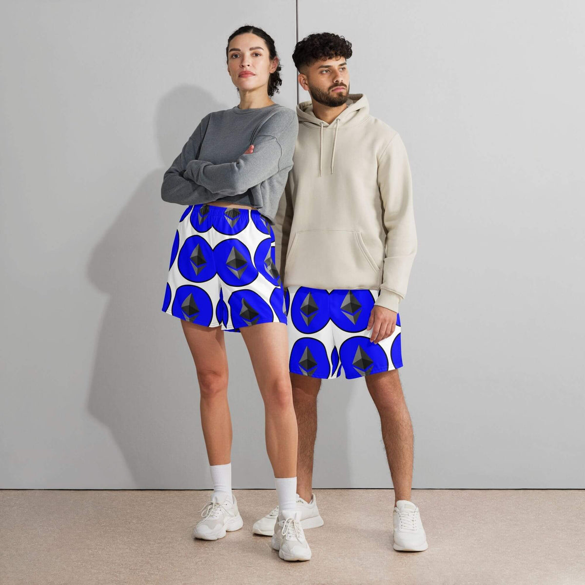 Ethereum Logo Swim Shorts for Men | White Crypto Beachwear
