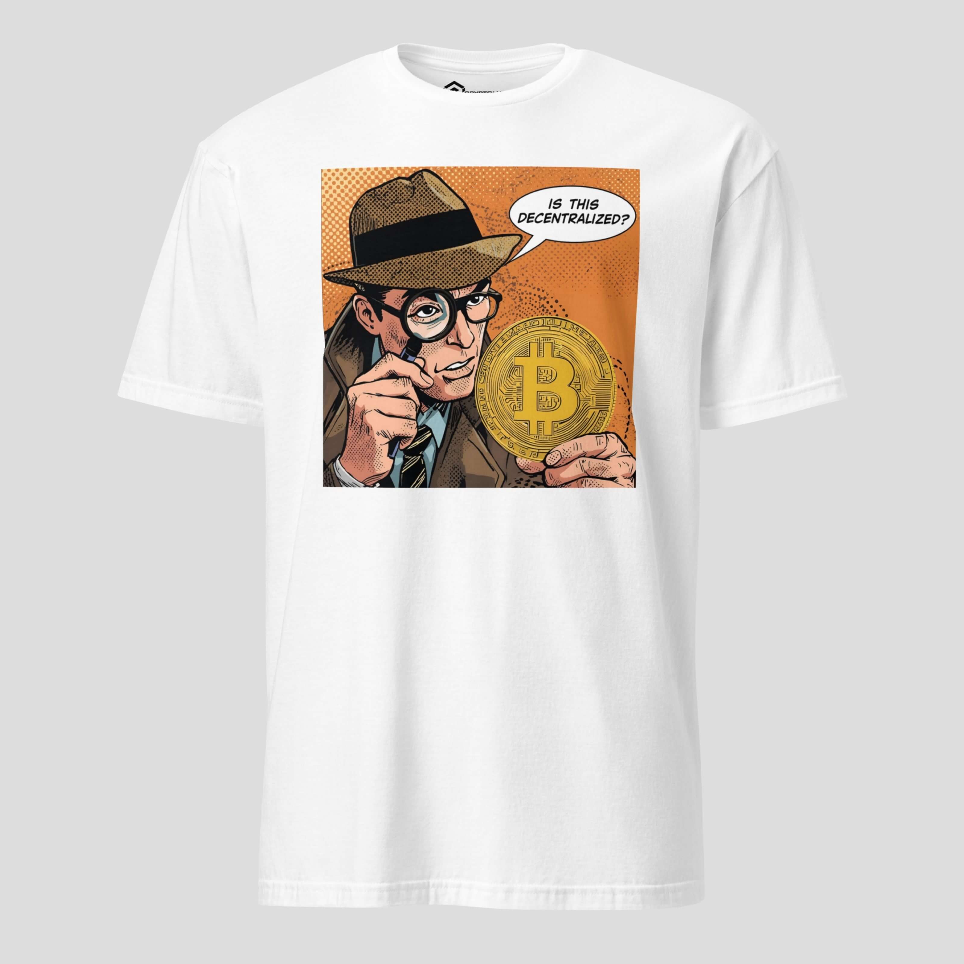 White is this decentralized bitcoin t-shirt front view