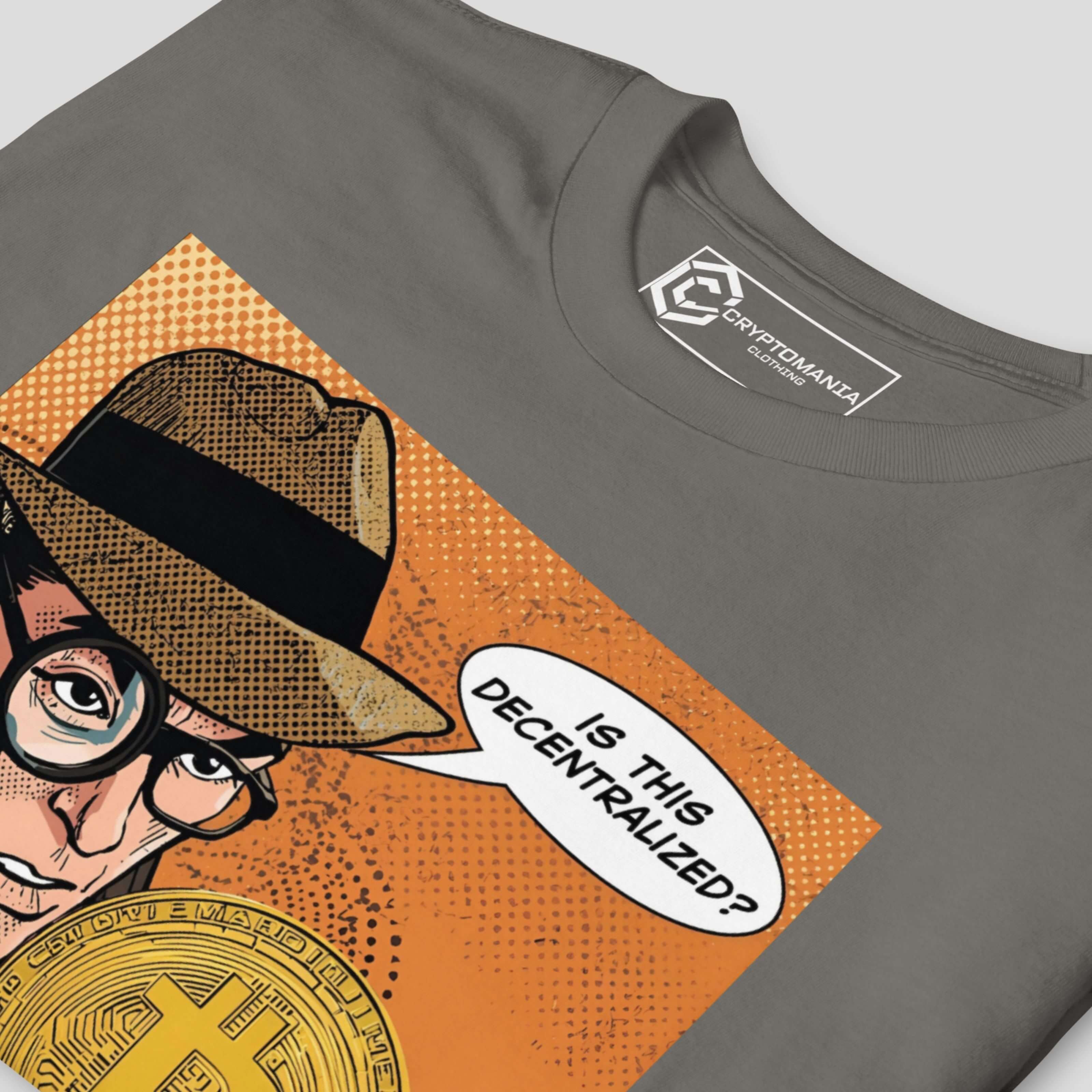 Close-up of grey decentralized bitcoin quote artwork print