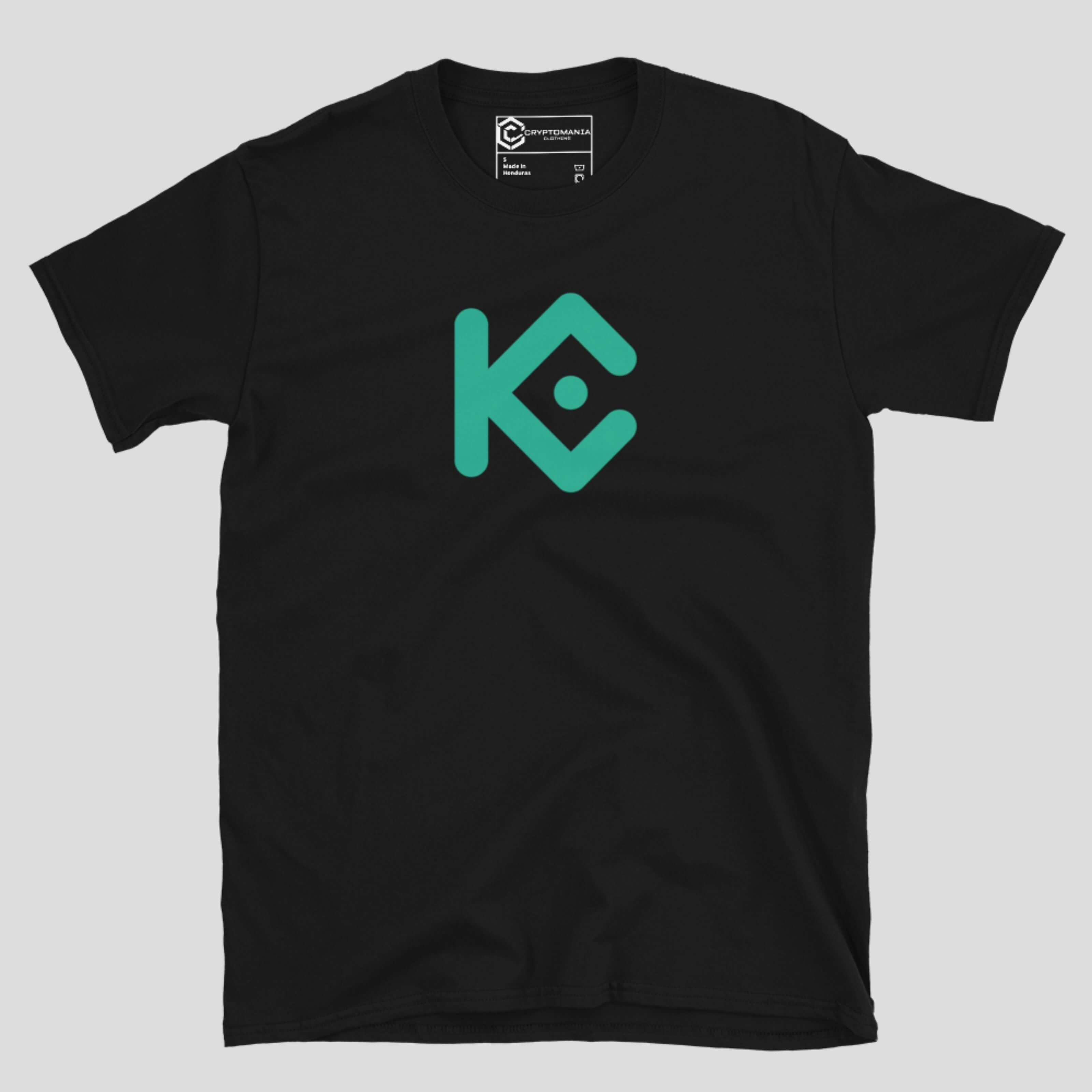 White KuCoin inspired crypto t-shirt with centered abstract symbol design, lightweight cotton material, and relaxed streetwear fit