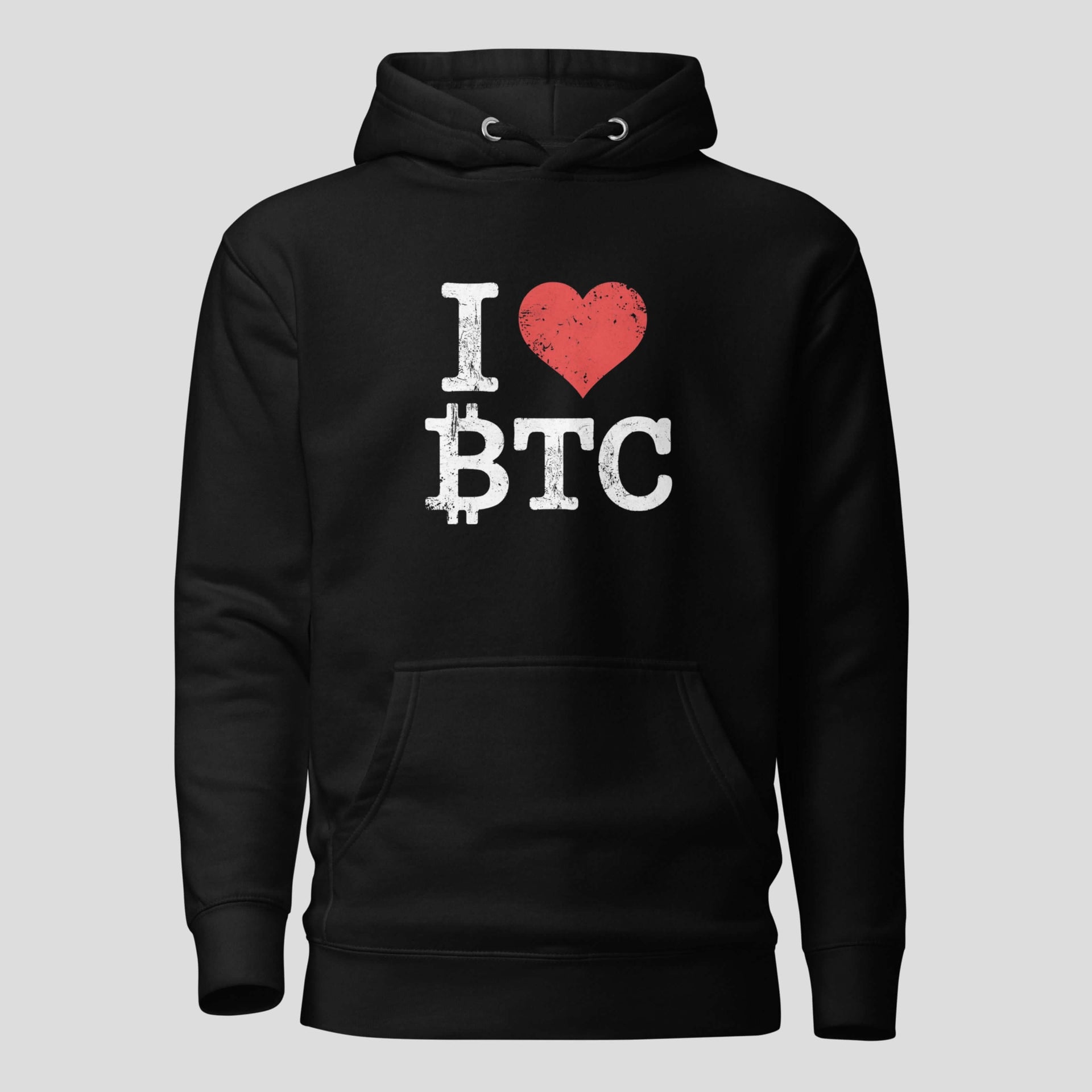 Black I Love BTC Bitcoin hoodie front design
