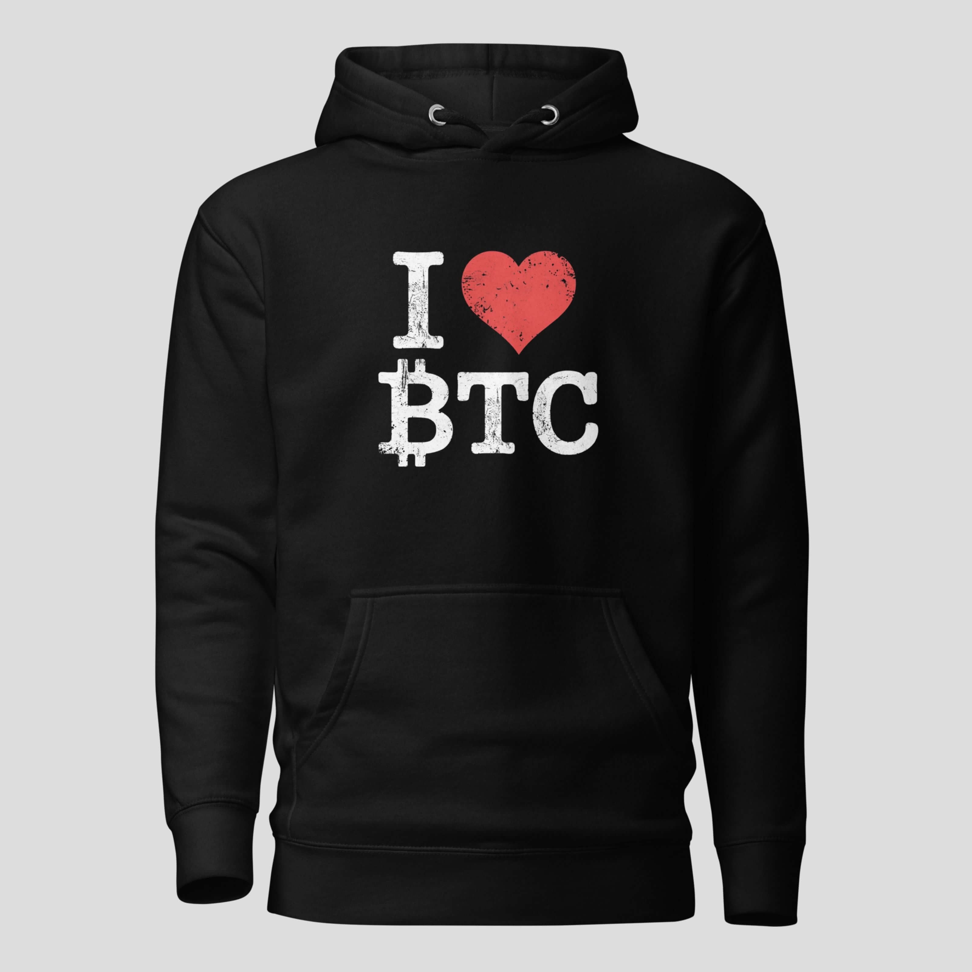 Black I Love BTC Bitcoin hoodie front design