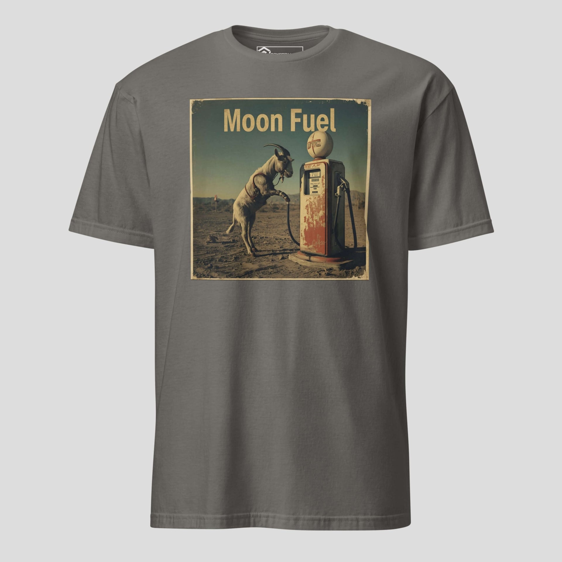 Grey moon fuel bitcoin t-shirt front view