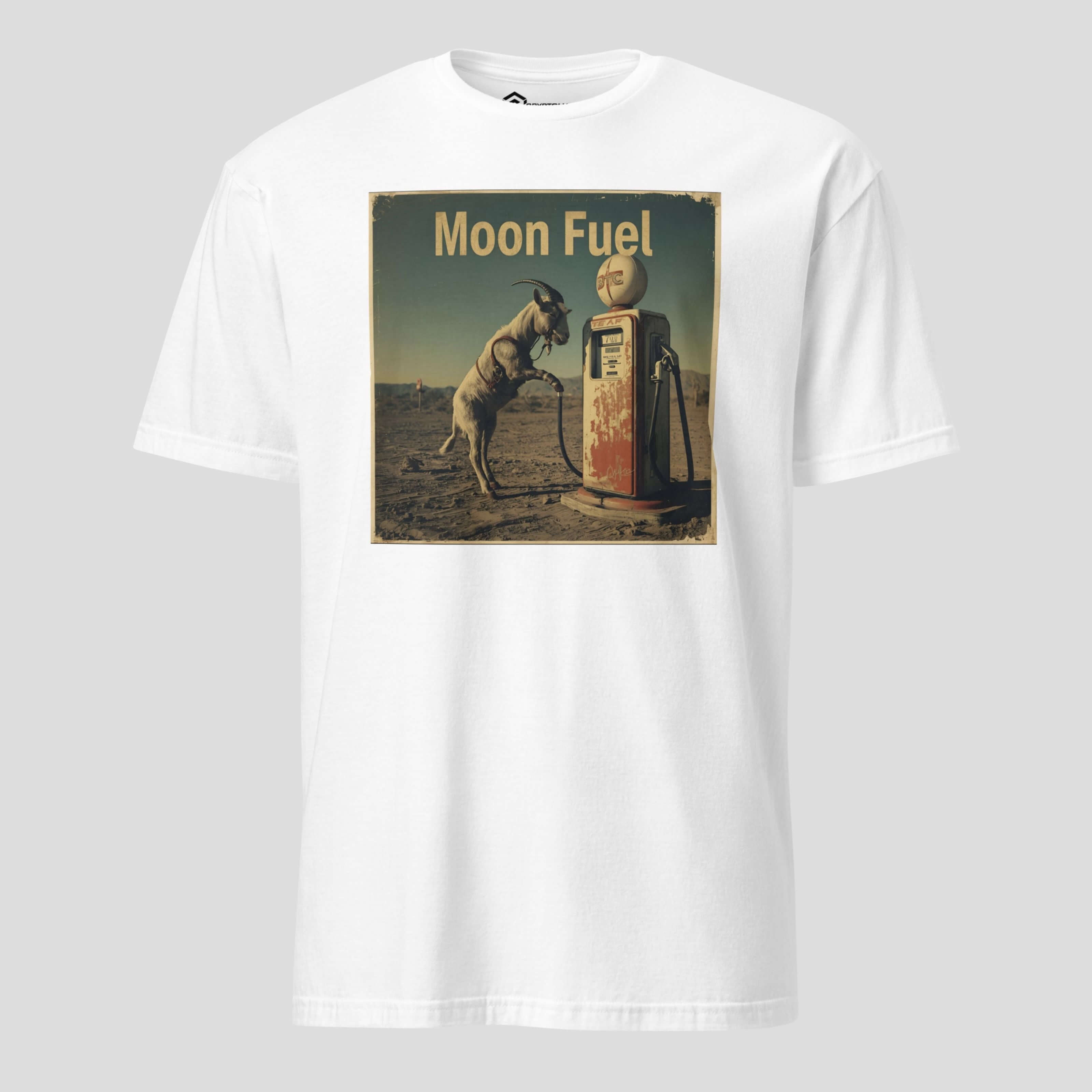White Moon fuel bitcoin t-shirt fabric and print detail