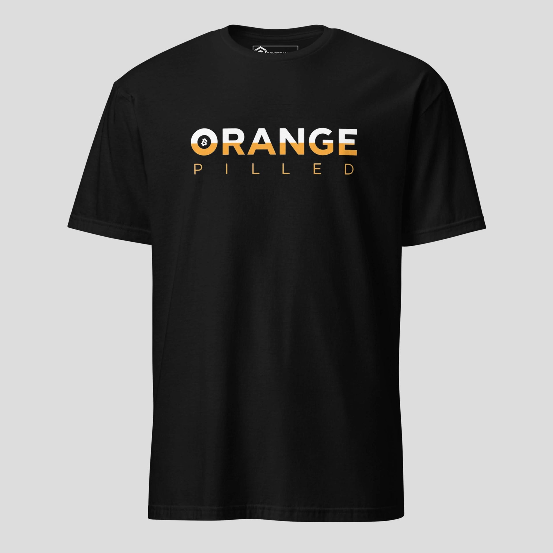 Black Bitcoin t-shirt inspired by orange pill crypto culture