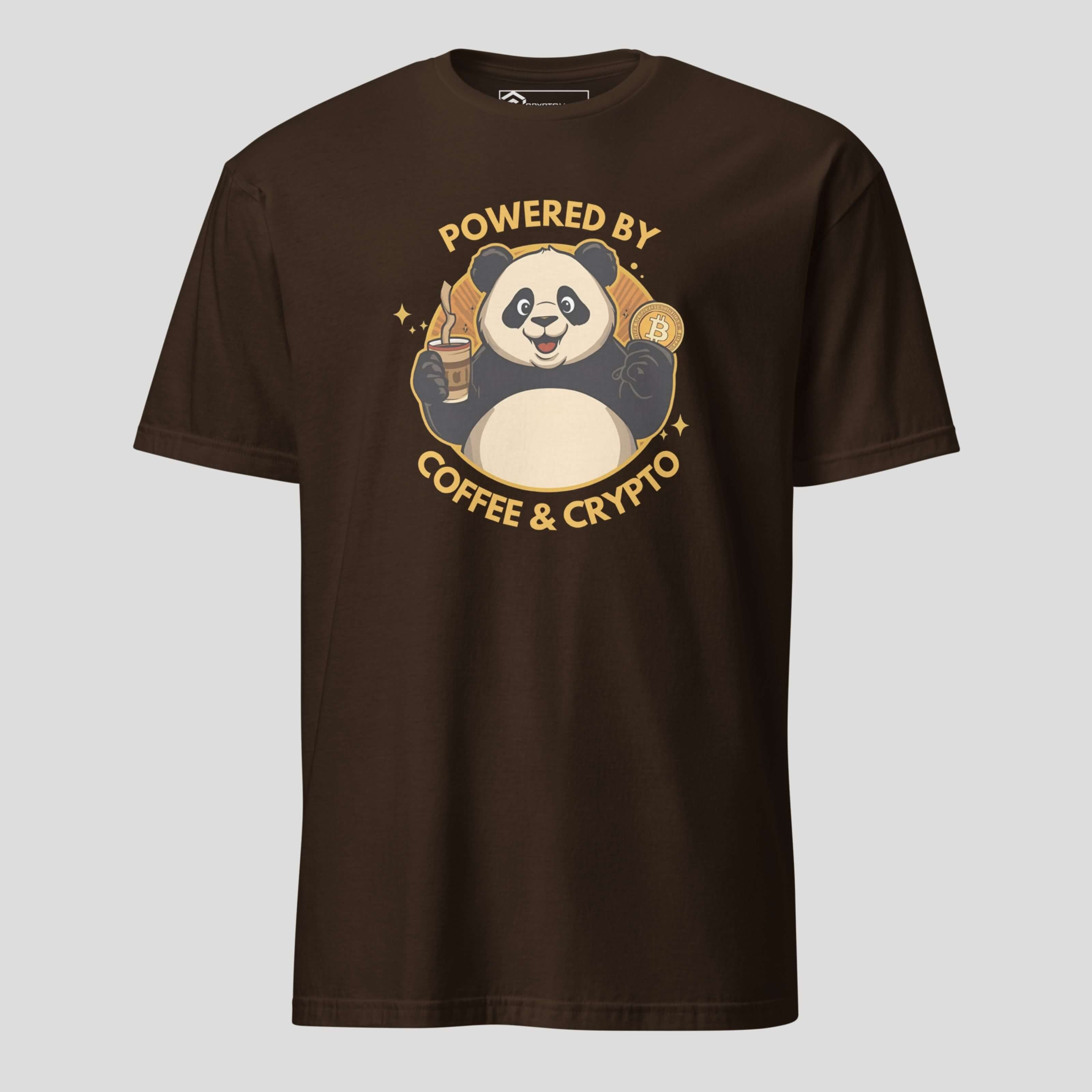 Brown meme coin panda graphic tee for crypto traders
