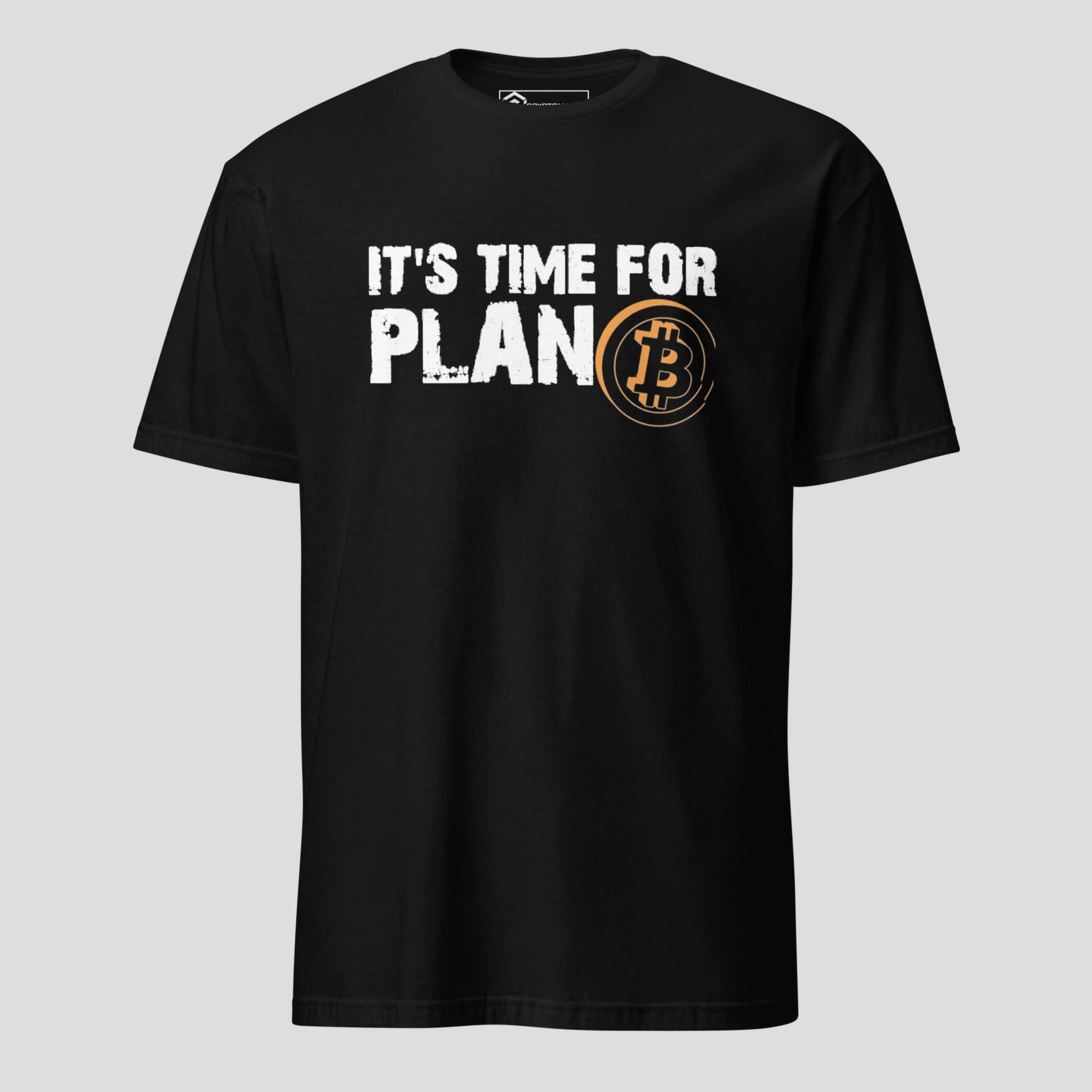 Plan B bitcoin t-shirt with bold crypto streetwear design on black fabric