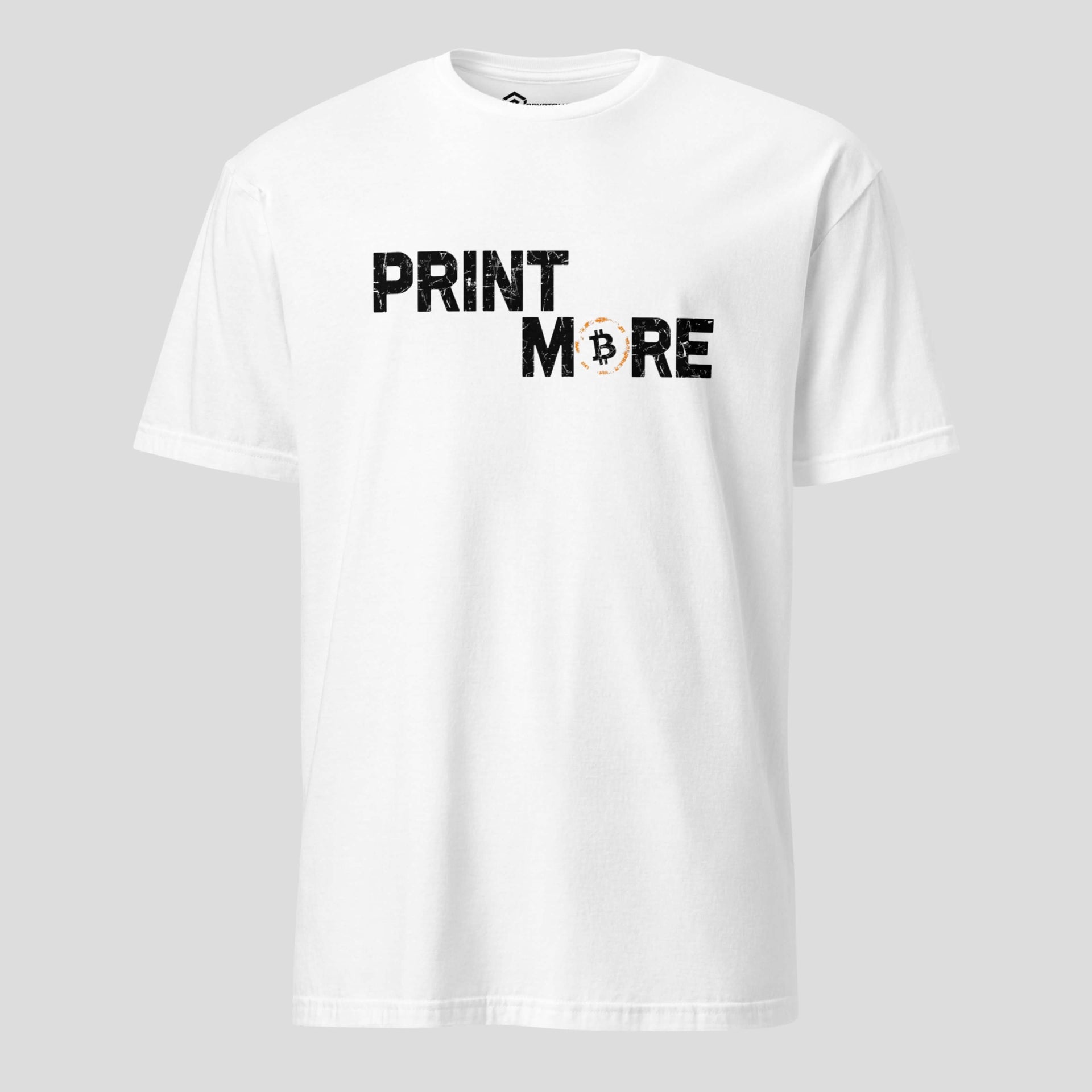 White Print More Bitcoin t-shirt minimalist streetwear style