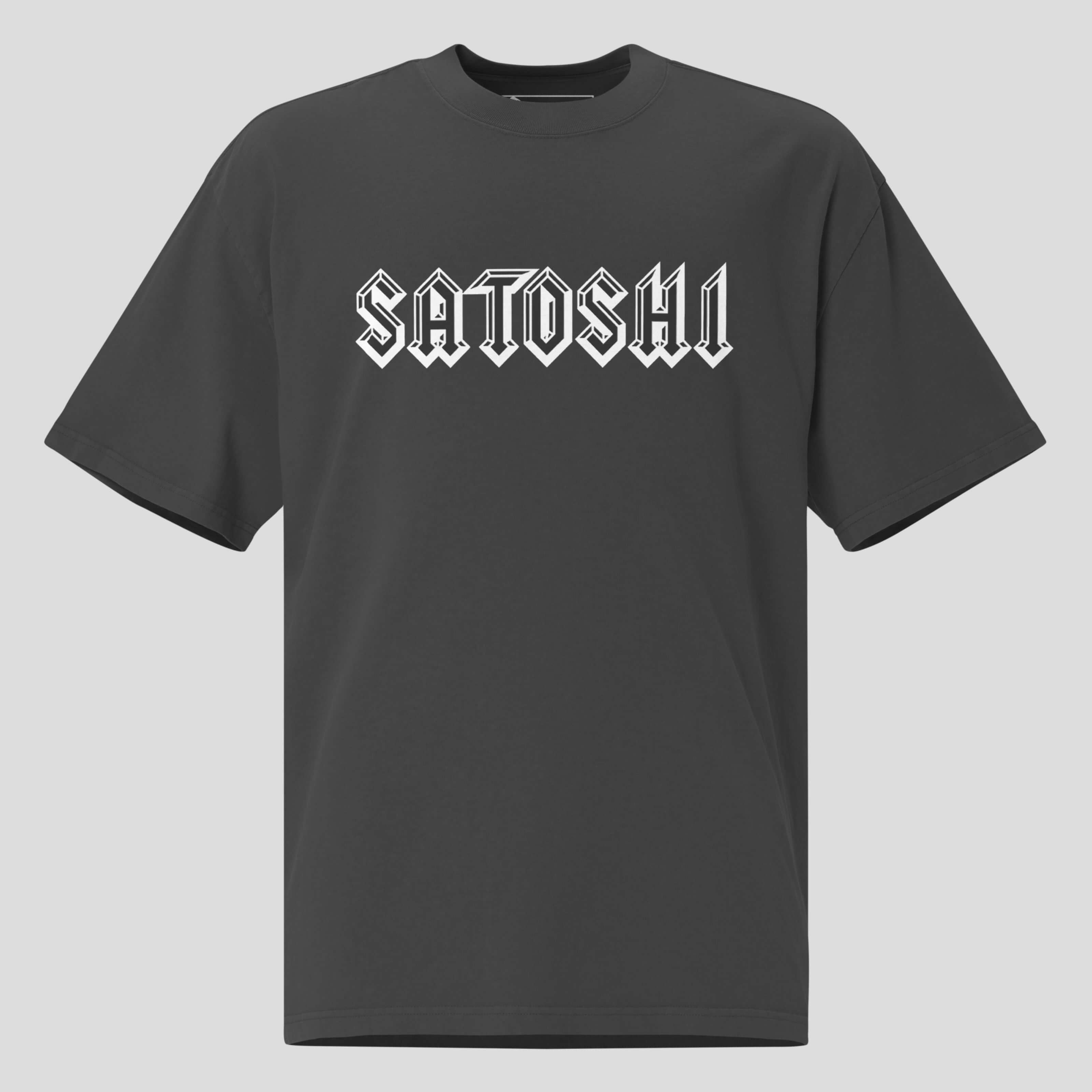 Oversized heavyweight Satoshi crypto t-shirt front view in gray