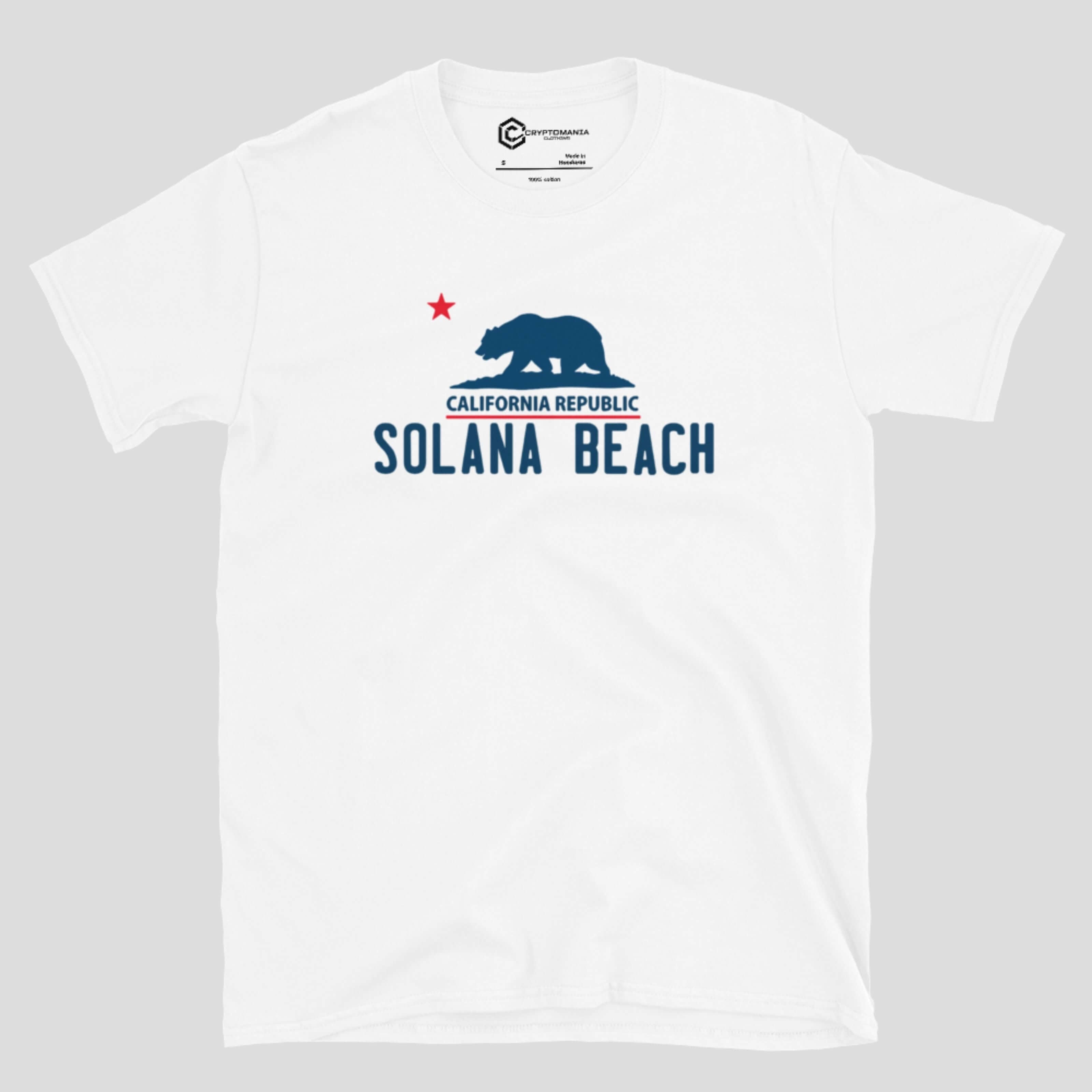 Solana themed crypto t-shirt laid flat, lightweight premium cotton shirt for summer wear and crypto lifestyle outfits