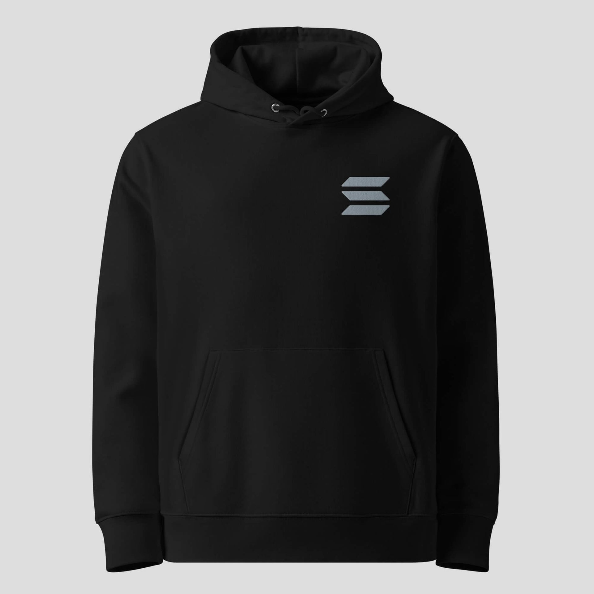 Minimal Solana Inspired Embroidered Hoodie - Premium Heavyweight Crypto Streetwear featuring premium Solana-inspired hoodie styling for crypto culture, view 1 in Black