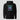 In Solana We Trust Hoodie in black, flat front view: framed emblem with teal-to-purple gradient bars