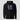 Solana LOVE Hoodie in black, flat front view: stacked serif lettering with a coin in place of the O