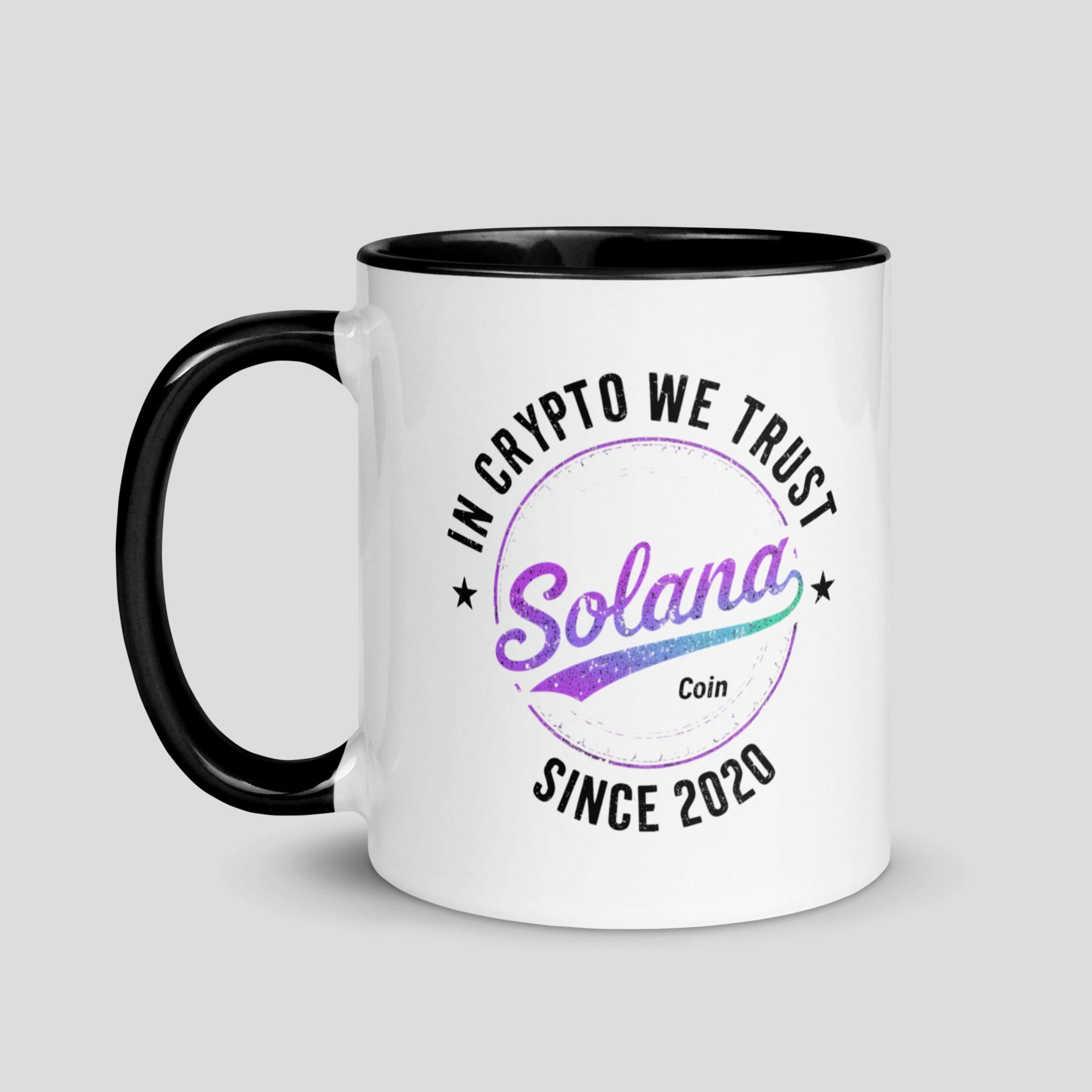 Solana crypto mug with “In Crypto We Trust” design for SOL holders