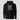 SOL SOL SOL Hoodie in black, flat front view: stacked ticker typography with a scanline texture