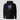 Solana Whale Hoodie in black, flat front view: line-art whale over a retro striped sun