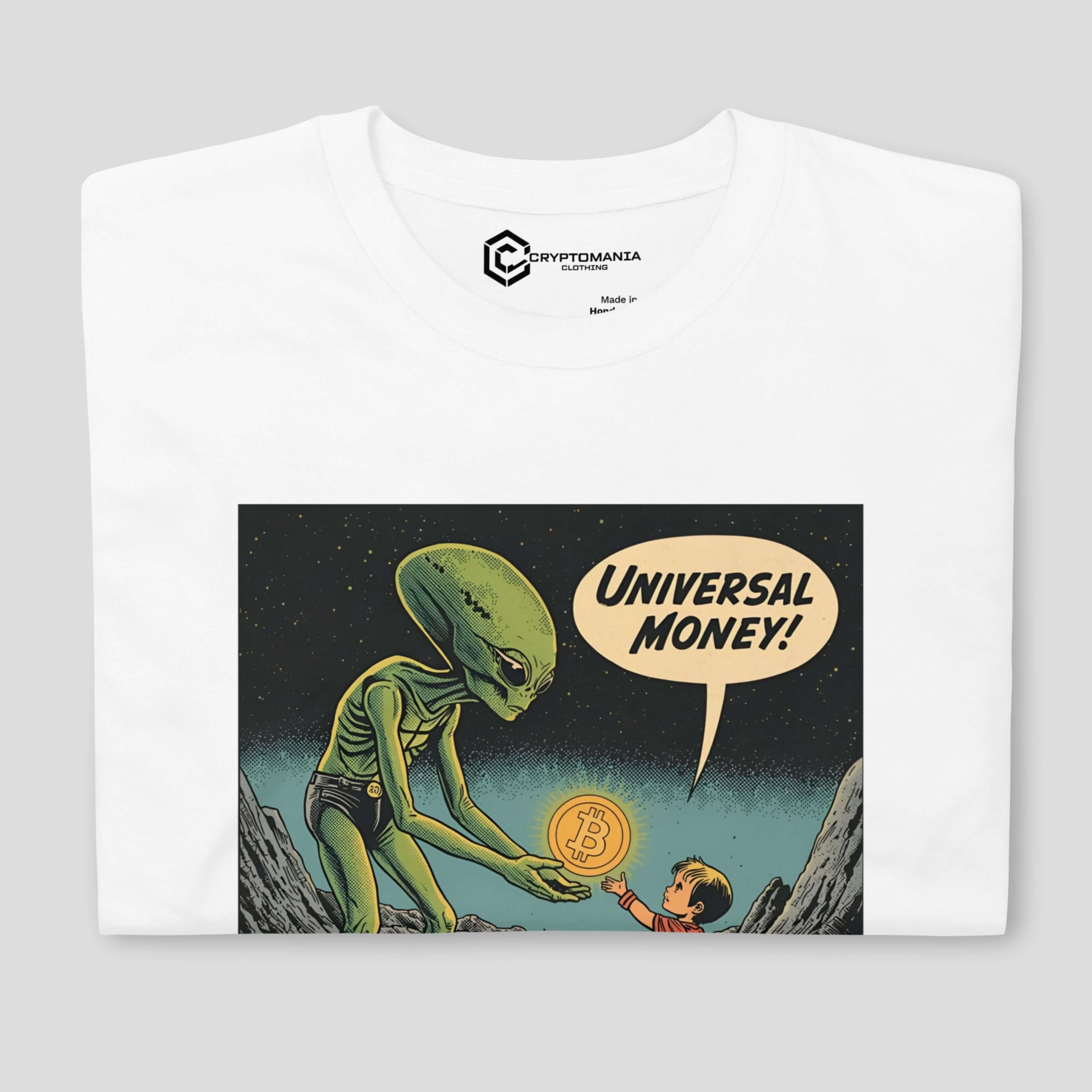 Retro sci-fi alien universal money crypto artwork detail