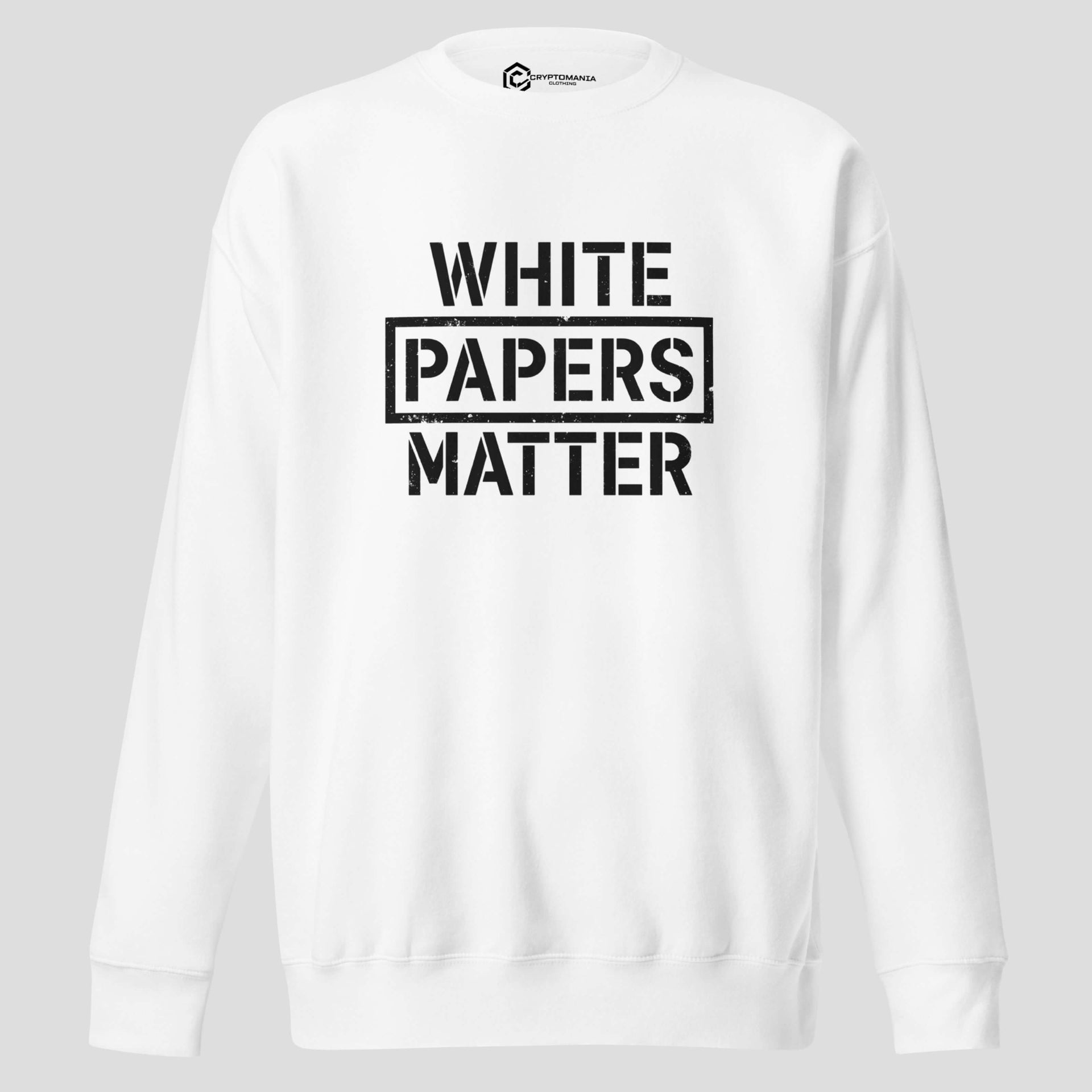 White Papers Matter crypto sweatshirt minimalist blockchain design