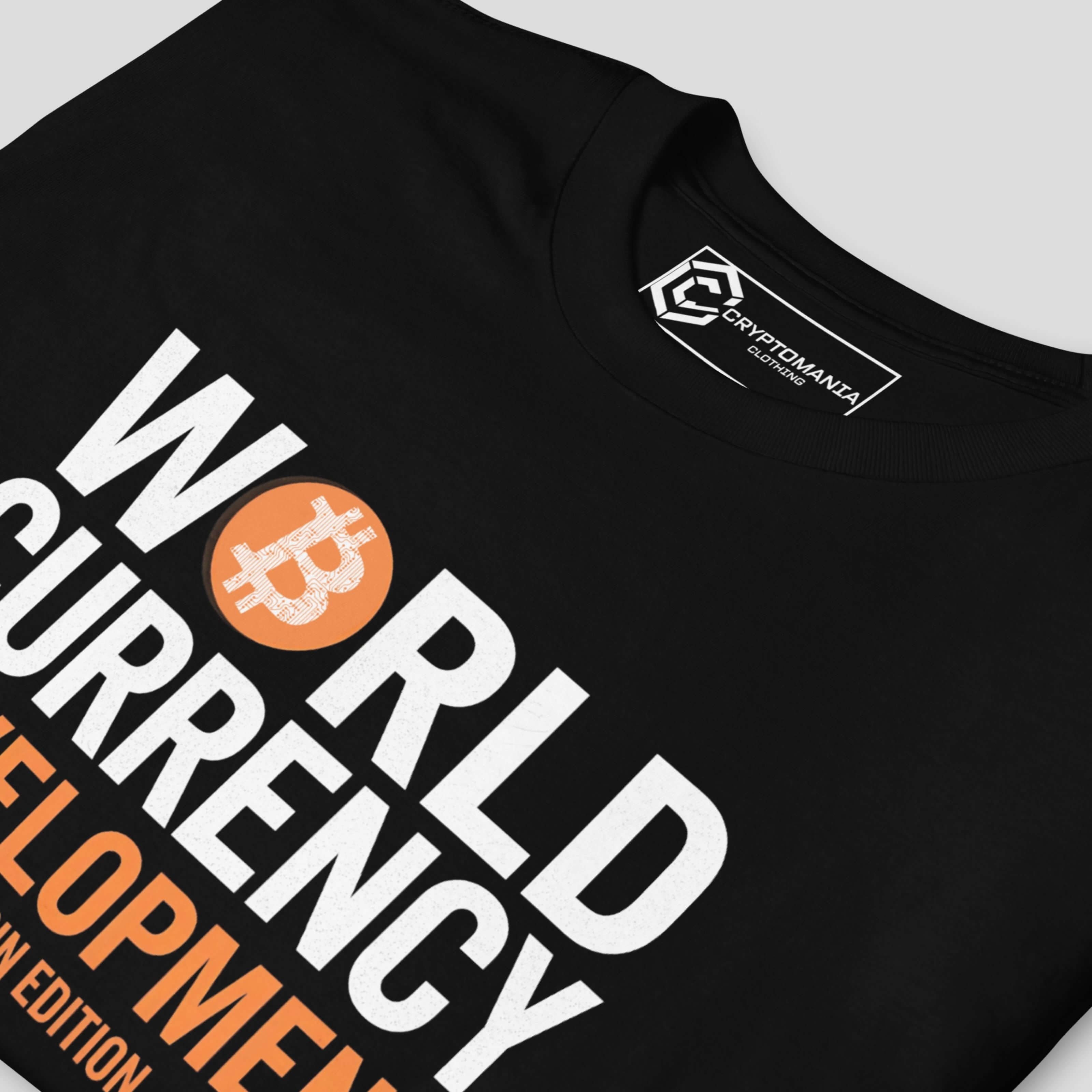 Detailed bitcoin inspired crypto streetwear t-shirt for digital currency fans