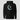 XRP Crescent Moon Hoodie in black, flat front view: textured crescent moon with hand-drawn craters