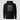 Insert XRP Coin Hoodie in black, flat front view: synthwave-style artwork in chrome, steel blue and white