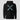 XRP Liquid Chrome Hoodie in black, flat front view: photo-real liquid glass effect in ice blue and silver