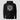XRP Superhero Hoodie in black, flat front view: hand-inked comic illustration in solid white
