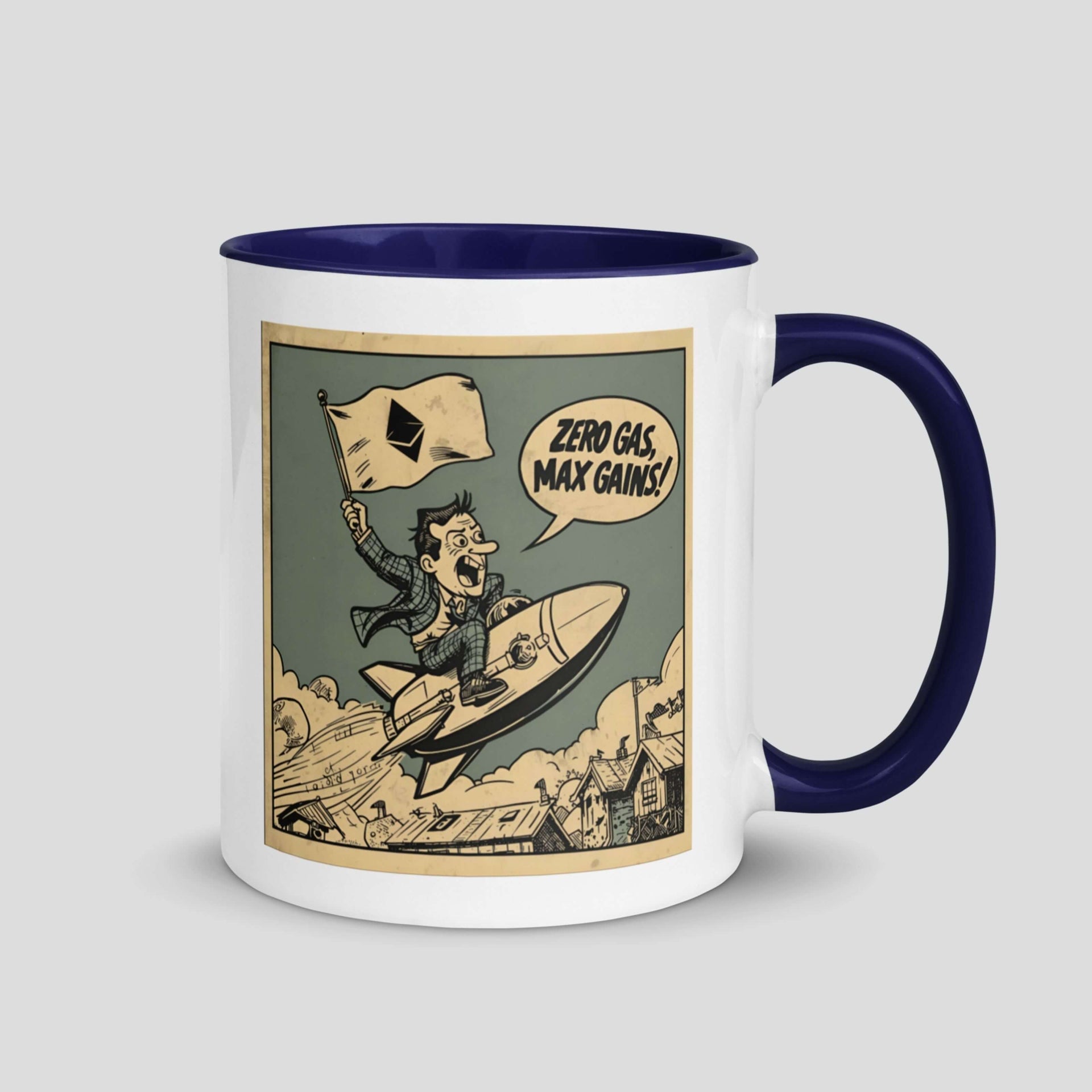 Ethereum gas fee meme mug with black handle, funny crypto coffee cup for ETH traders and holders